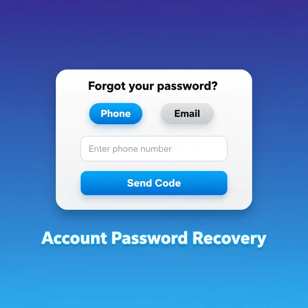 Account password recovery steps: Forgot Password; choose email or phone; verify via OTP or link; set new password.