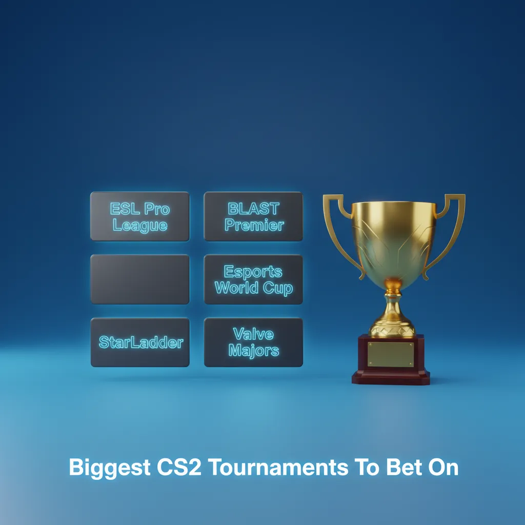 Collage of CS2 tournament logos: Valve Majors, ESL Pro League, BLAST Premier, IEM Katowice, Esports World Cup, StarLadder.