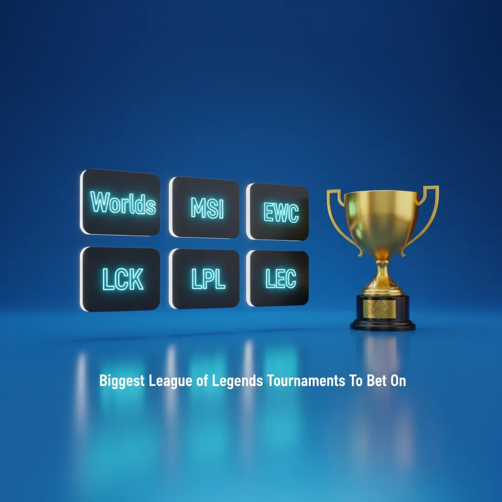 Graphic showcasing top LoL tournaments—Worlds, MSI, EWC, LCK, LPL, LEC—with betting markets and India-friendly match times.
