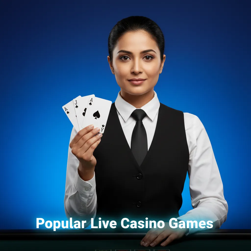 Banner of popular live casino games with live dealers: Andar Bahar, Teen Patti, Roulette, Baccarat, Blackjack, game shows.