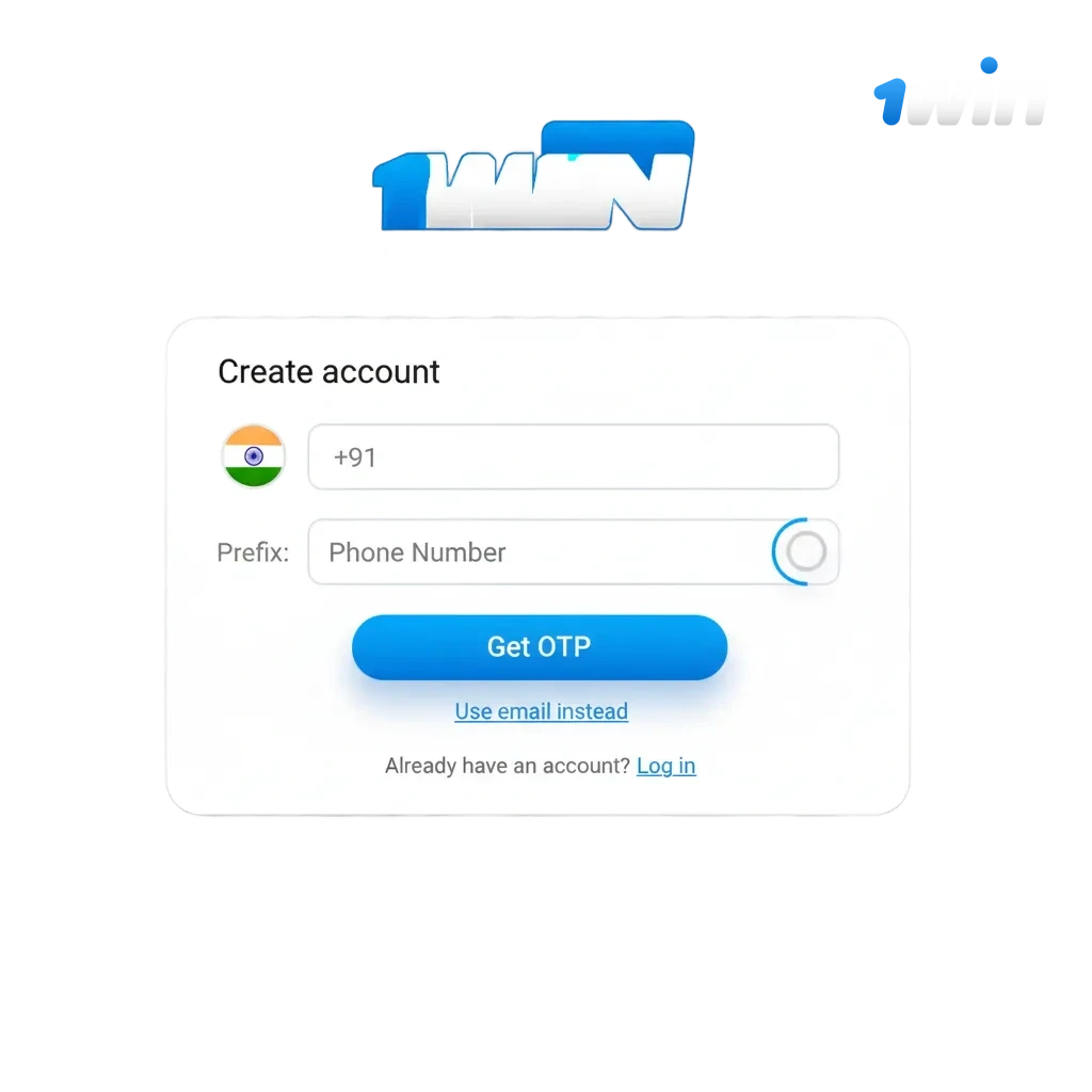 1win website and app screens showing registration, login, KYC; 500% bonus up to ₹75,000 and 24/7 chat and email support.