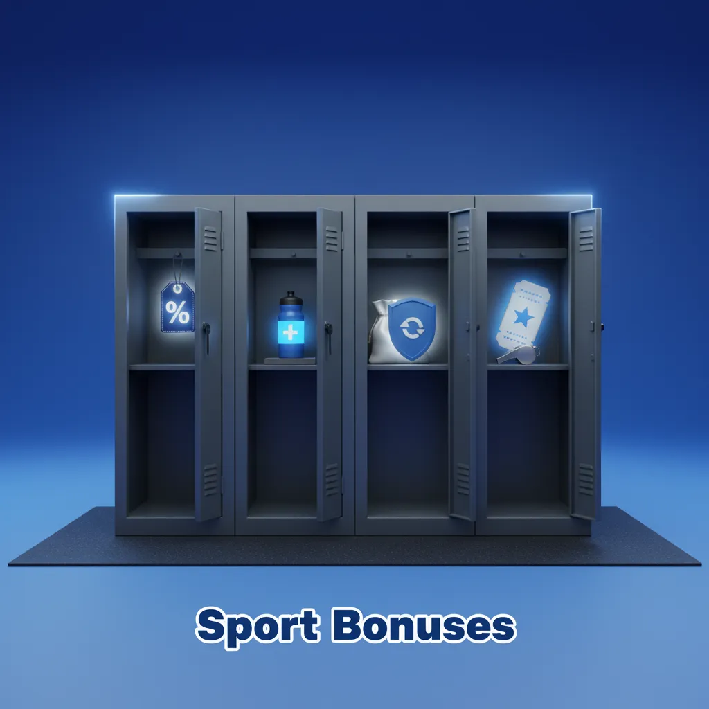 Sport Bonuses banner: Accumulator Boost, Bet Insurance, Free Bet, Esports Combo, Cricket Profit Boost with sports icons.