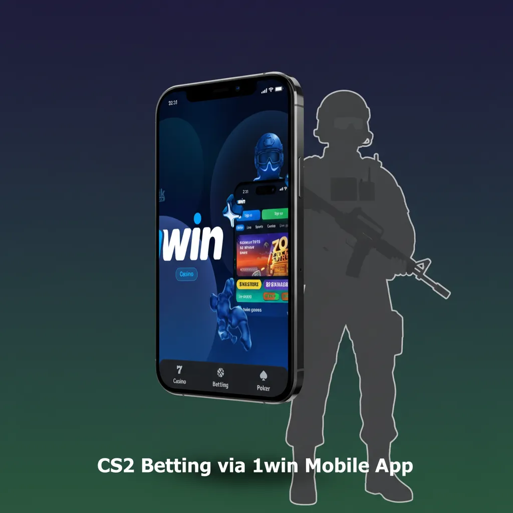 1win mobile app screen with live CS2 betting markets, odds, quick cashout, and bet slip for one-tap wagers.