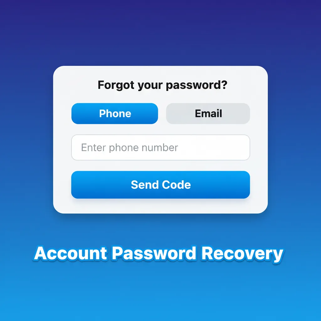 Account password recovery: Forgot Password, choose email or OTP, verify, set new password; contact support if no access.