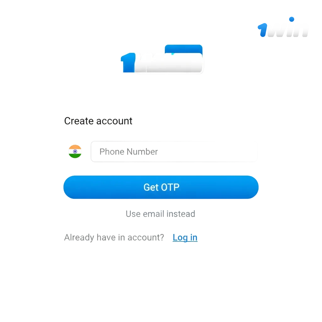 1win registration, login, and verification screens on app and site; 500% welcome bonus up to ₹75,000
