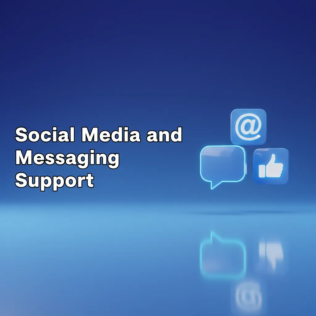 Icons of WhatsApp, Telegram, Messenger, and X with support tips: use verified links, quick updates, no personal data.