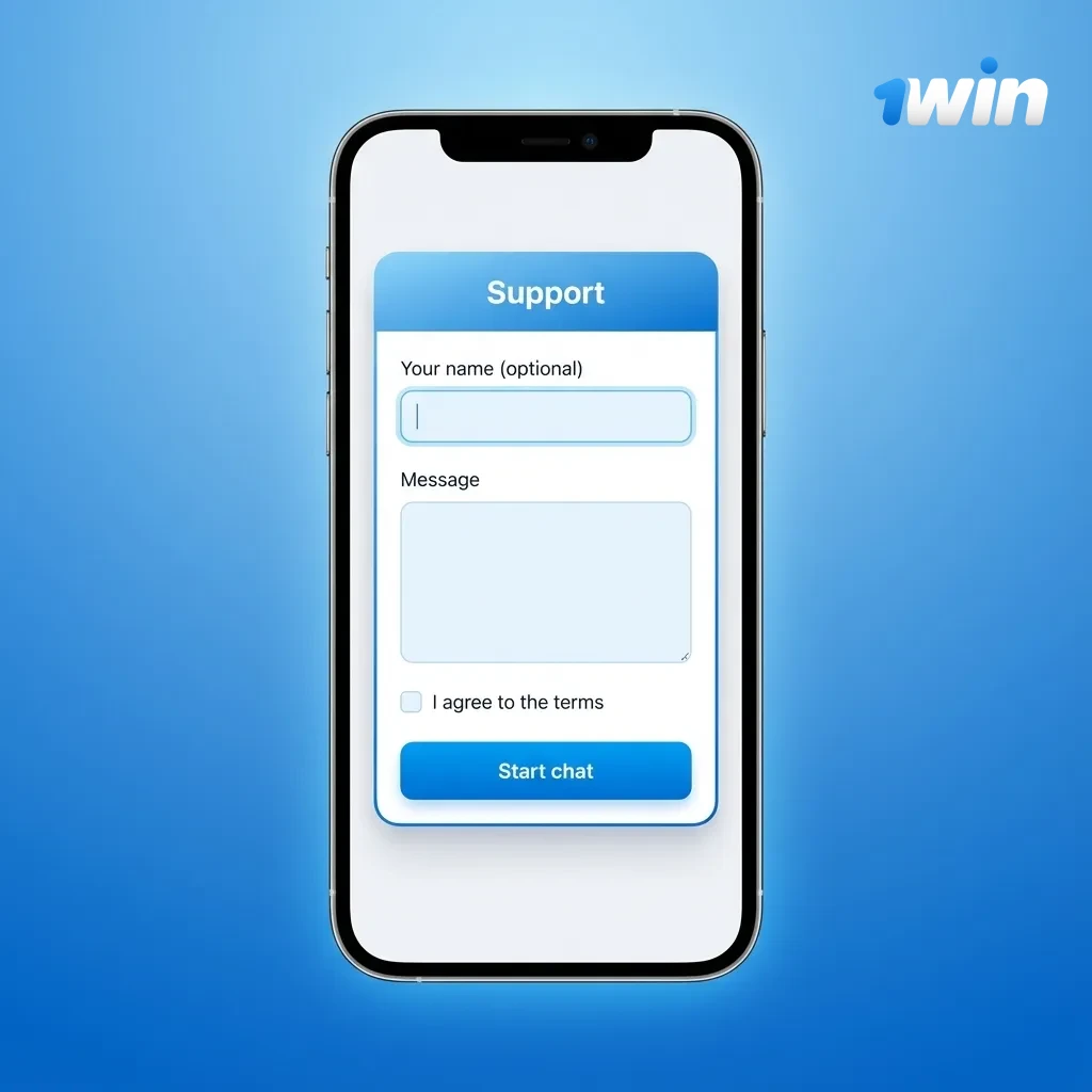 Illustration of 1win India iOS user chatting with 24/7 multilingual support about deposits, withdrawals, and app issues