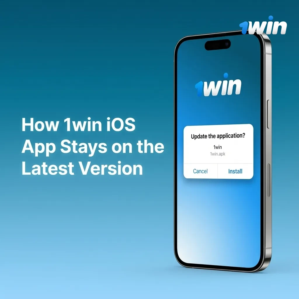 Illustration of a 1win iOS app refreshing automatically, showing updated markets, games, and promos without manual updates