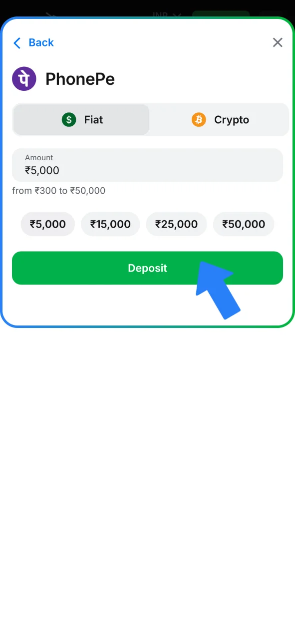 Add funds to 1win via your wallet.