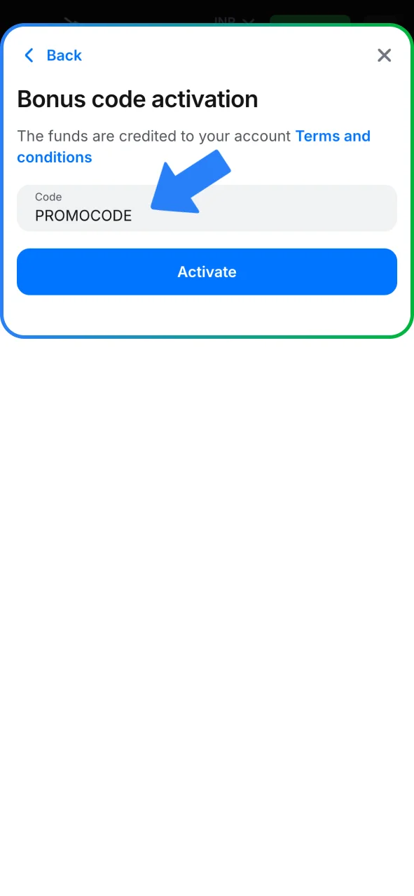 Enter your promo code at 1win.