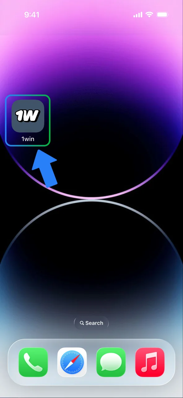 Launch the 1win app on your device.