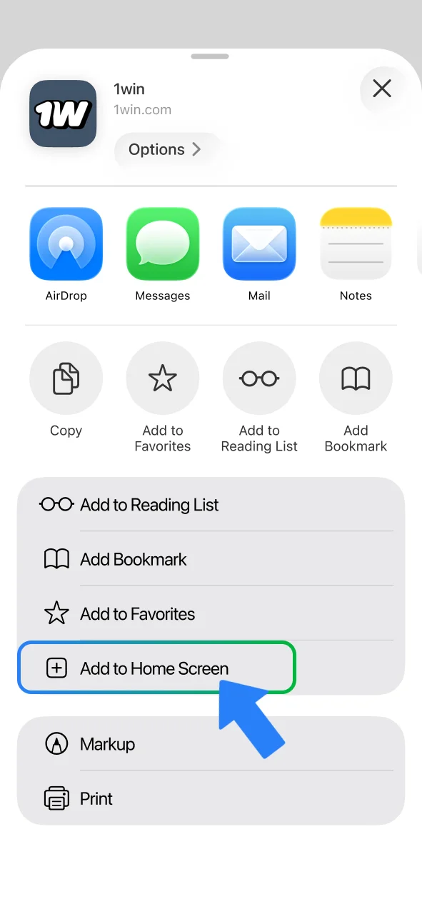 Add 1win icon to your phone screen.