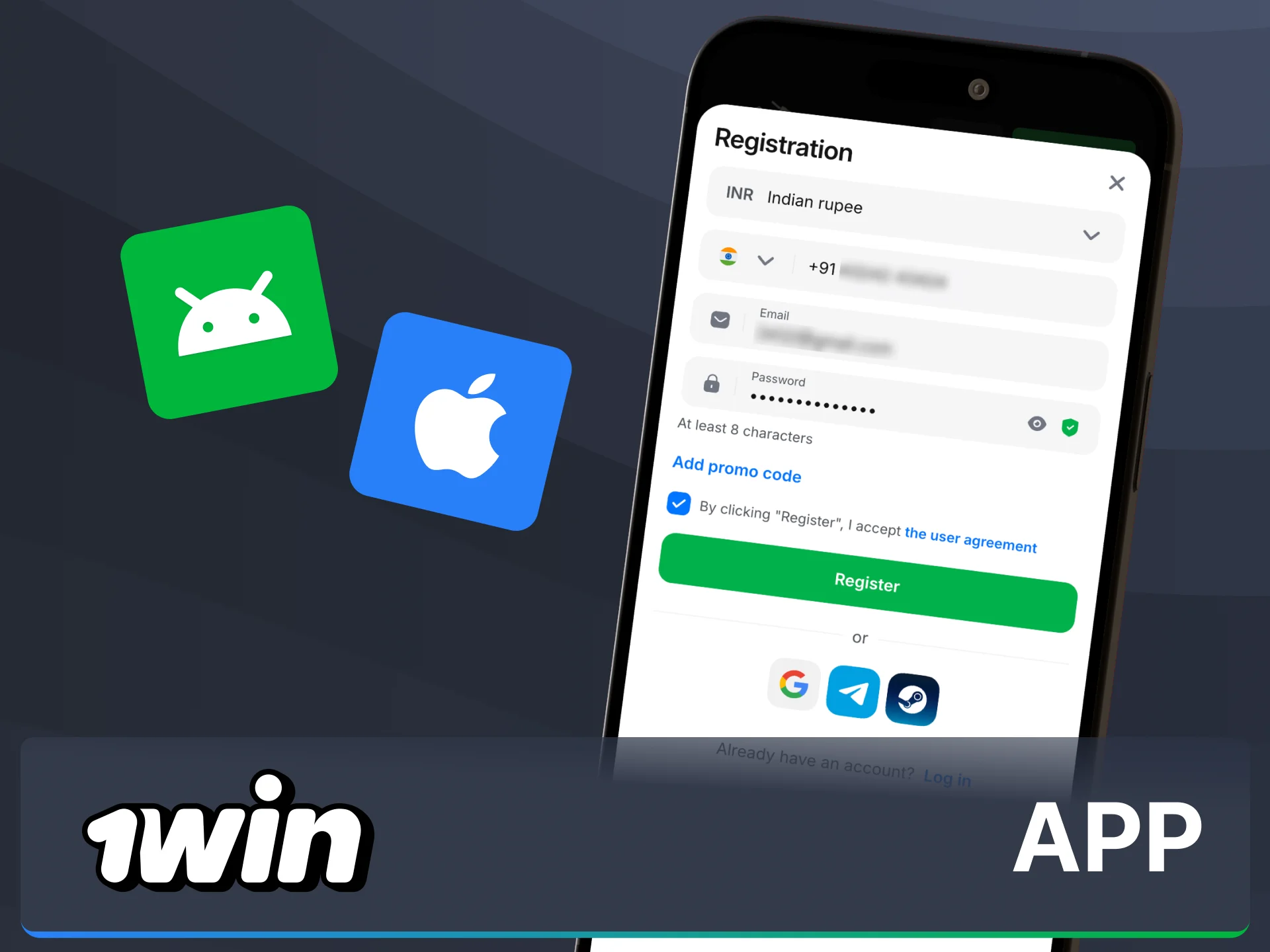 Install 1win app for Android or iOS.