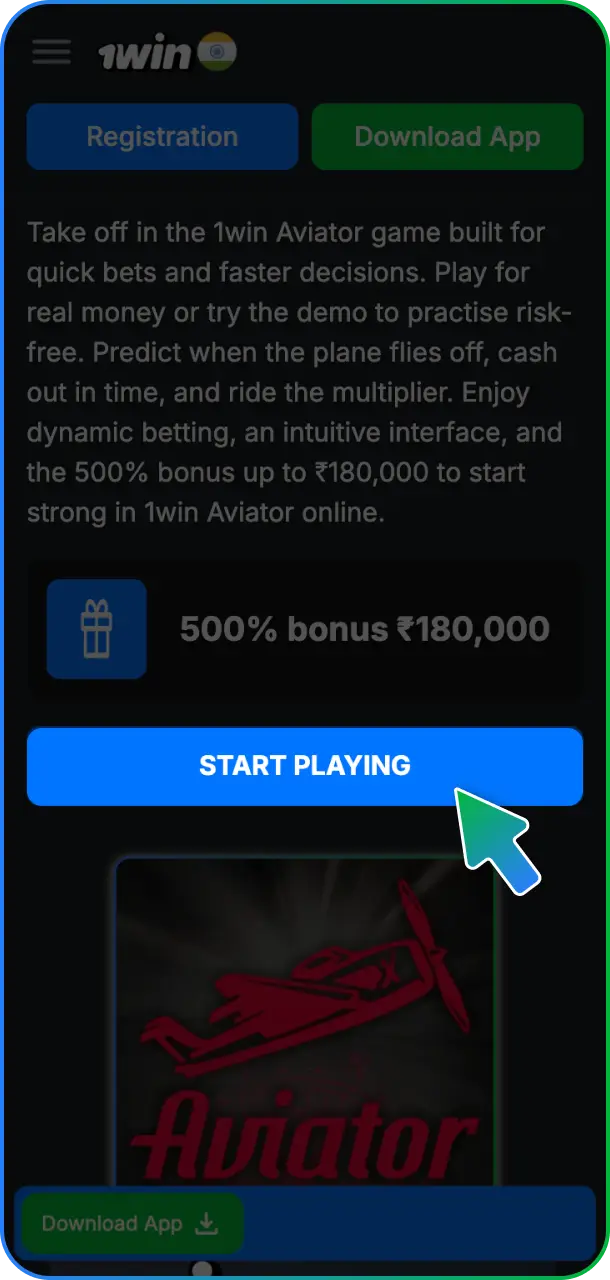 Open in Chrome to access the official mobile portal for 1win Aviator.