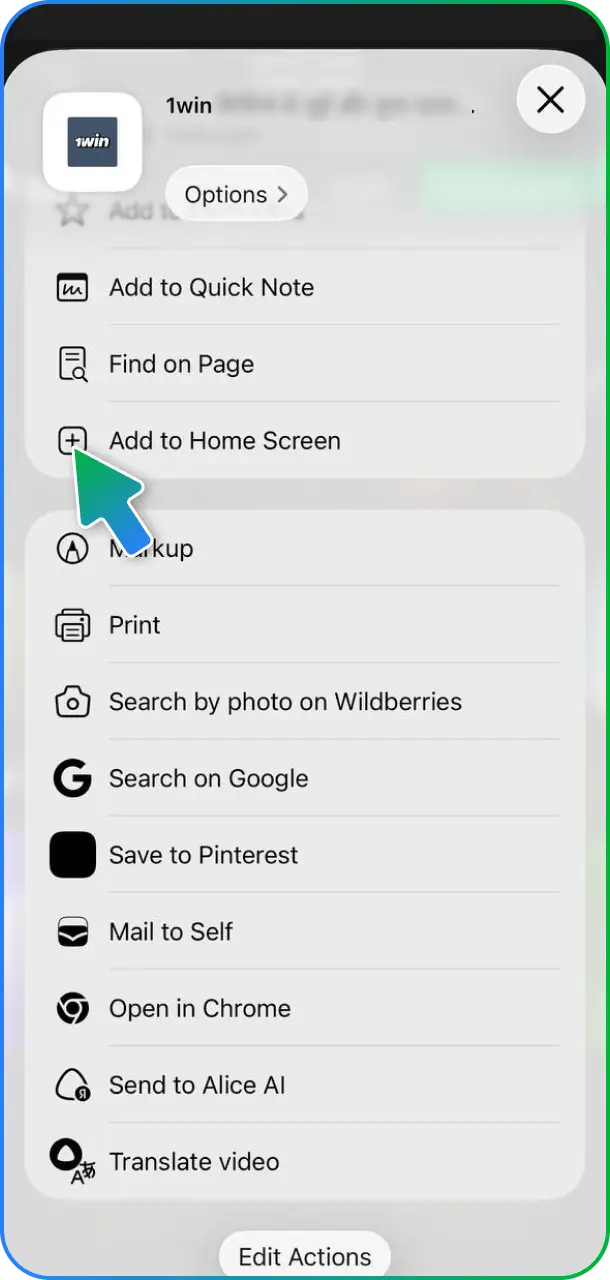 Add to Home Screen to establish immediate web app access for 1win Aviator.