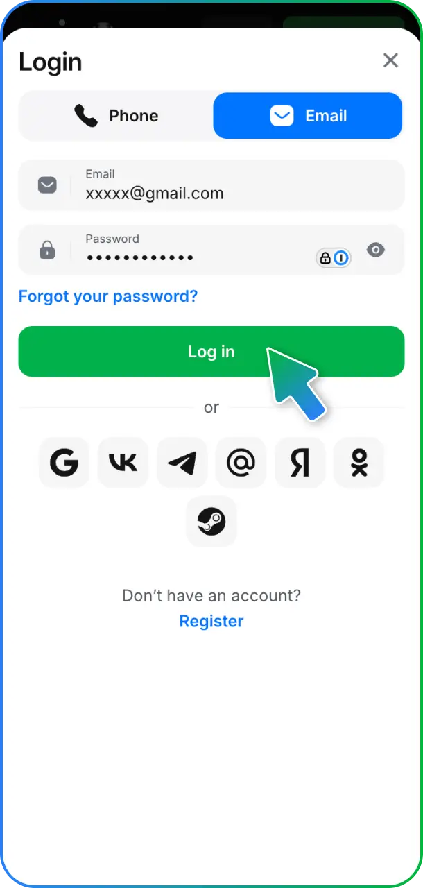 Enter your unique safety credentials to log in to your account for 1win cricket.