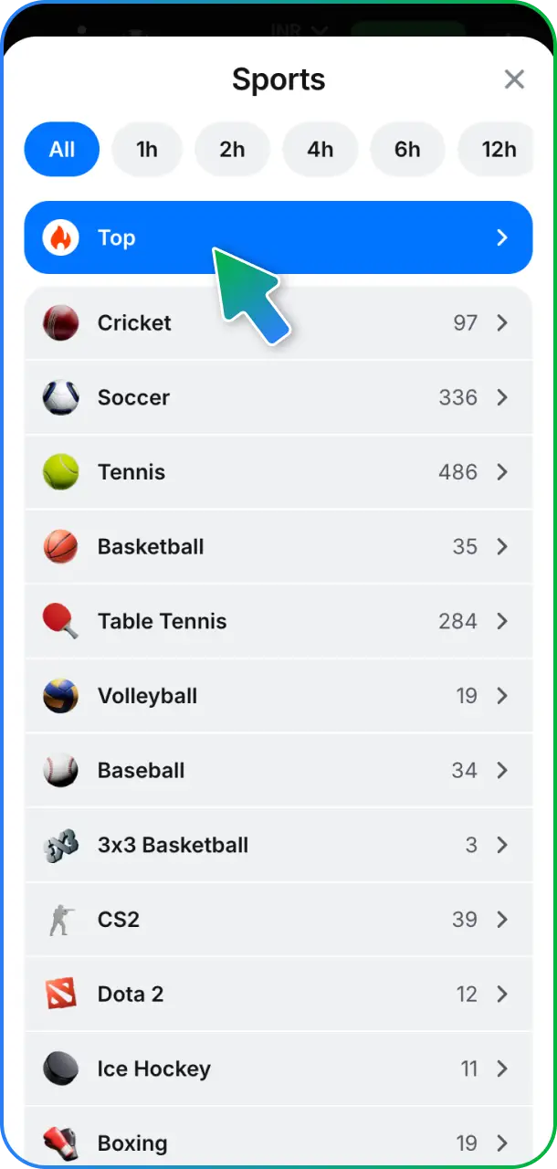 Choose the sport discipline you prefer on the 1win main betting page.
