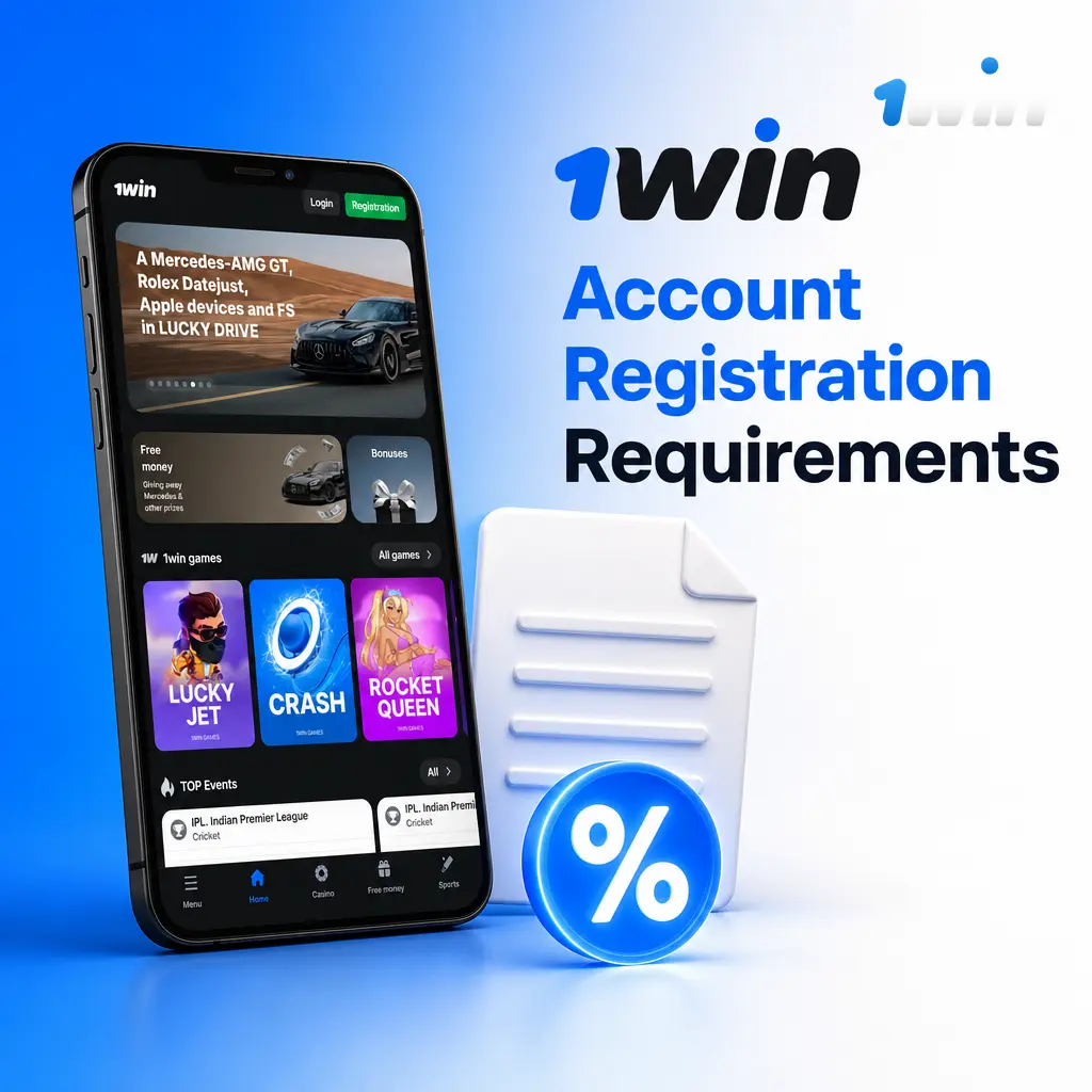 1win account registration requirements in India: age 18+, one account per person, valid email or mobile, accurate details, INR currency.