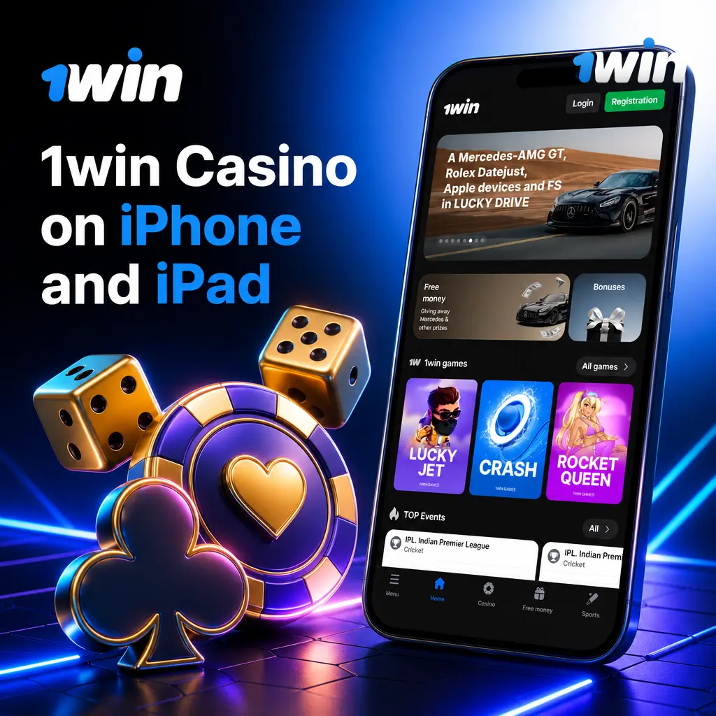 1win Casino mobile website on iPhone and iPad showing slots, live casino, crash games, and table game categories