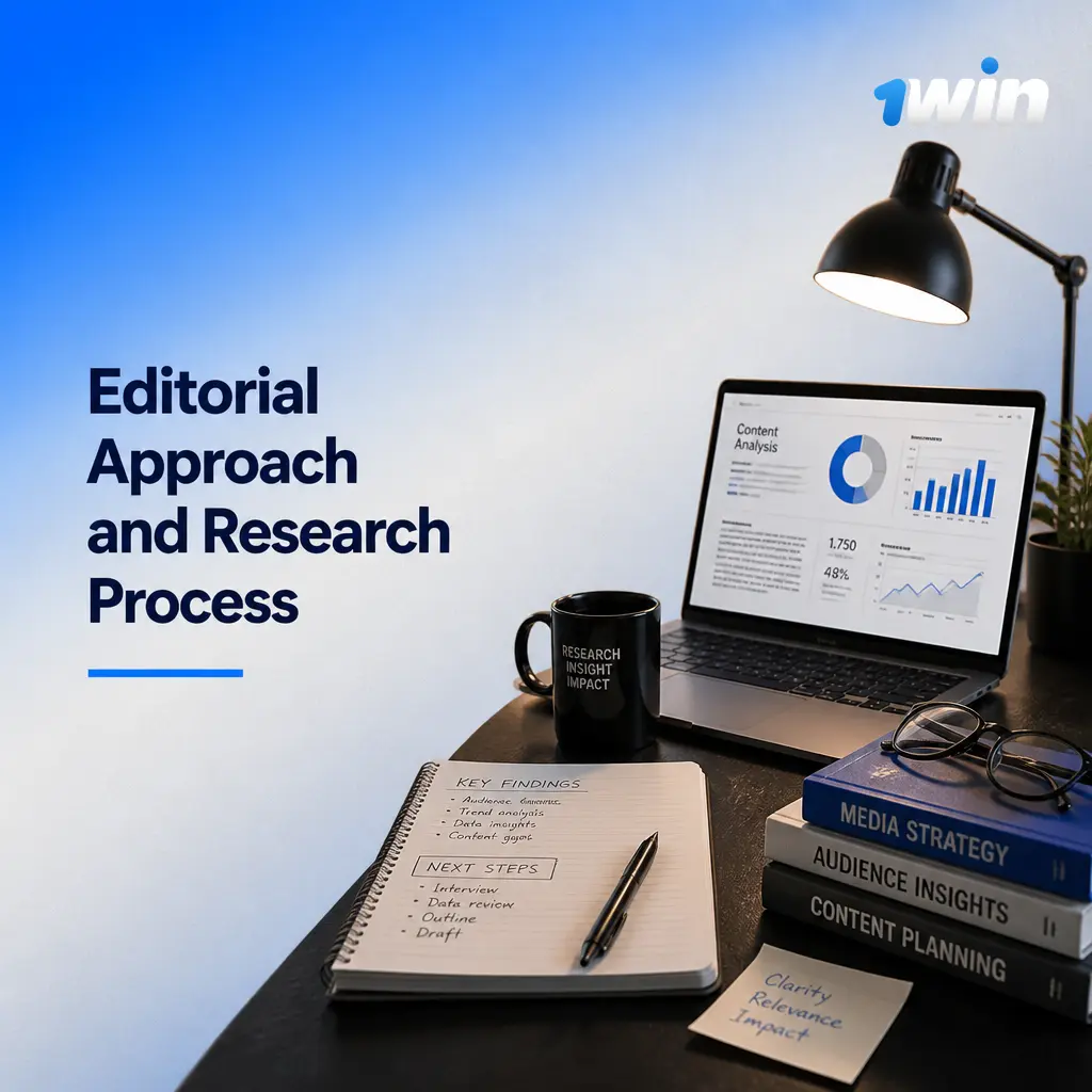 Editorial process for researching 1win’s games, payments, and promotions using public sources for accurate, reader-friendly content.