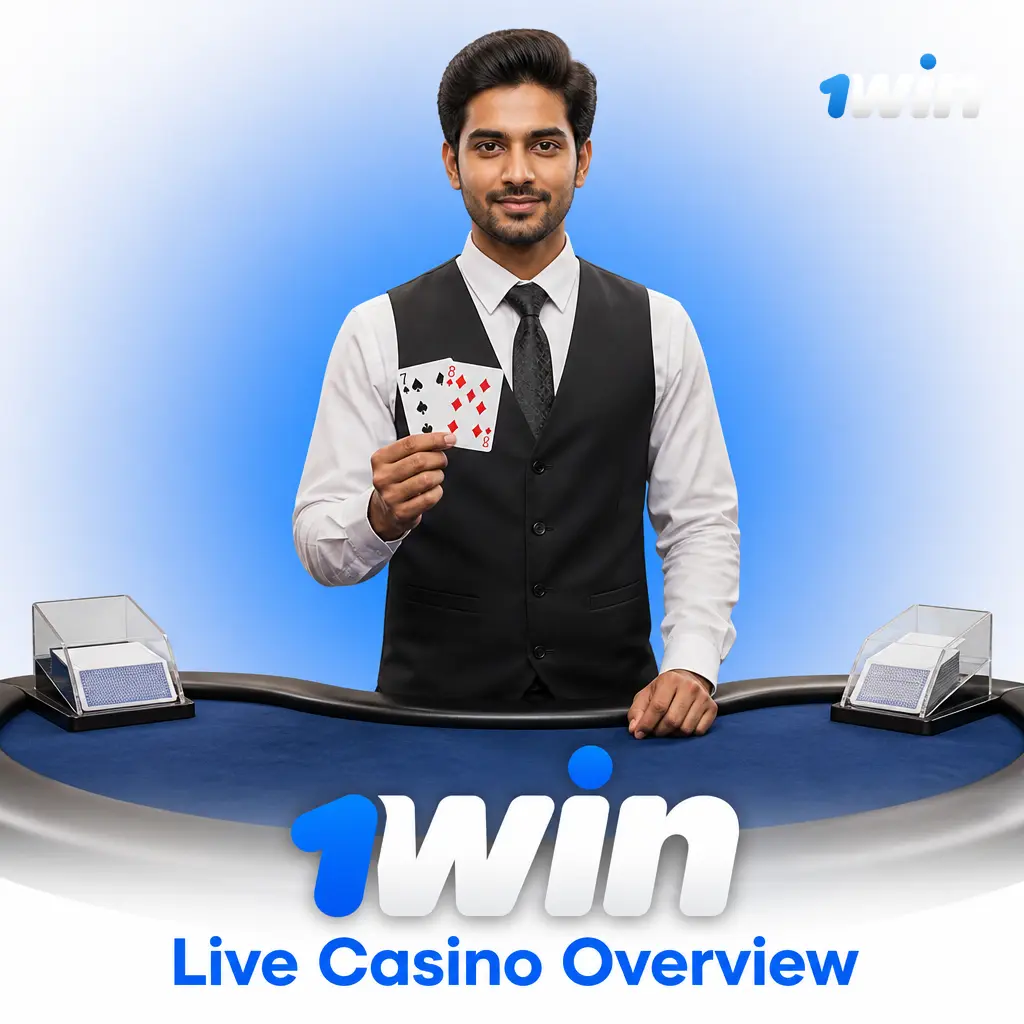 1win live casino overview showing live roulette, blackjack, baccarat, poker and game show tables with real dealers
