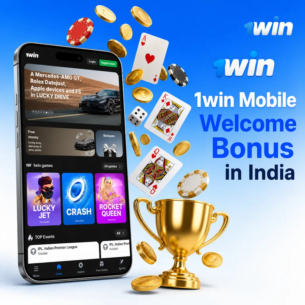 1win mobile welcome bonus in India: 500% up to 180,000 INR plus 500 free spins on qualifying deposits for new users.
