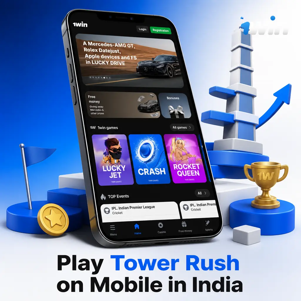 Play Tower Rush on mobile via 1win Android APK, iOS or browser with synced balance and touch controls