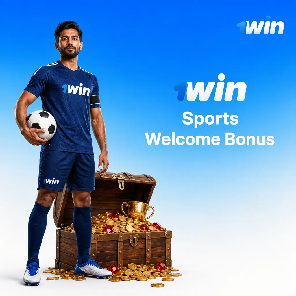 1win sports welcome bonus banner showing 500% match up to INR 180,000 plus 500 free spins for new users in India