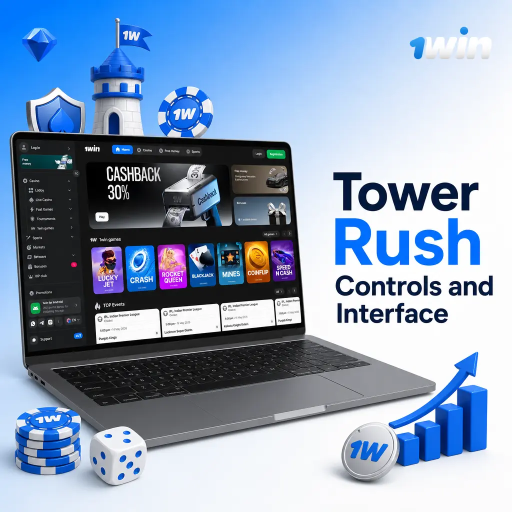 Tower Rush game interface showing bet amount, risk setting, stage display, payout indicator, and round result panel.