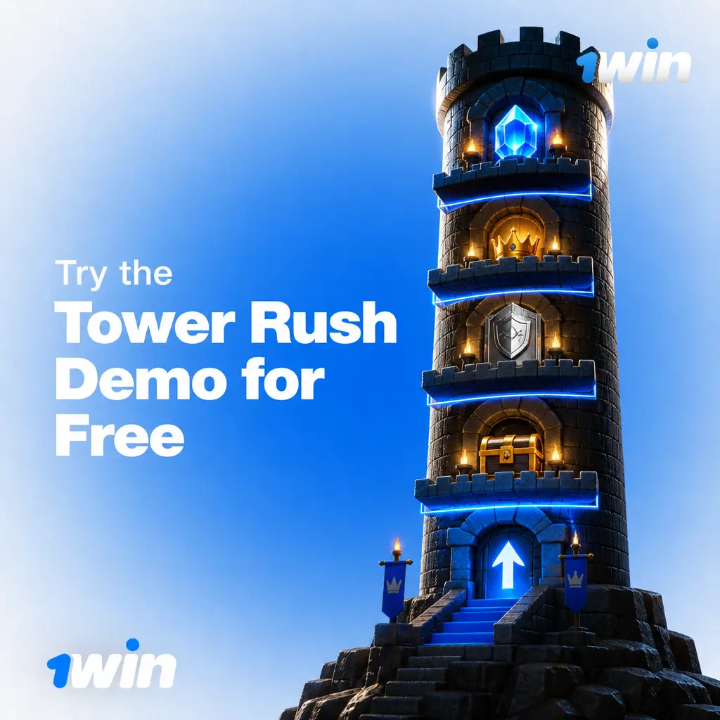 Free Tower Rush demo showing stage-by-stage climb, controls, and payout growth with virtual credits, no deposit needed.