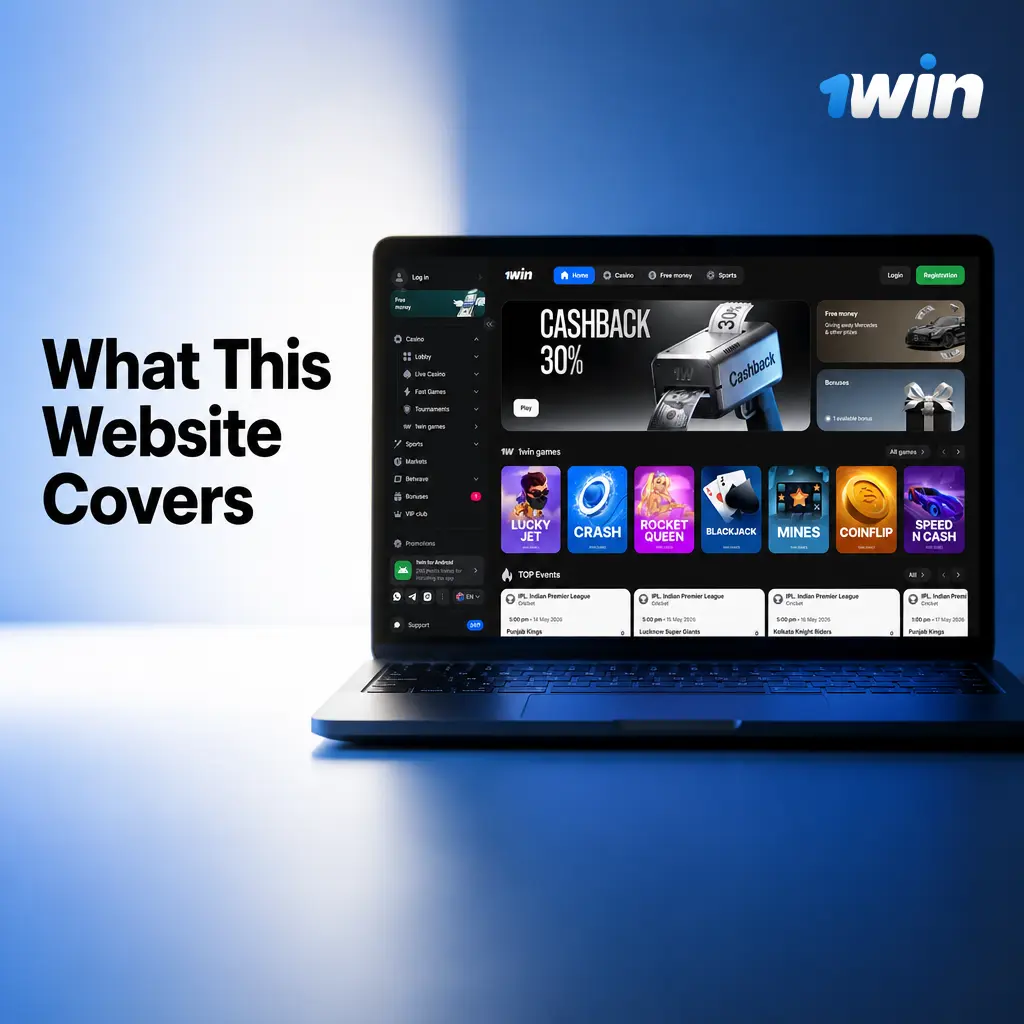 Overview of 1win guides for India covering casino games, sports betting, bonuses, payments, mobile apps, and support