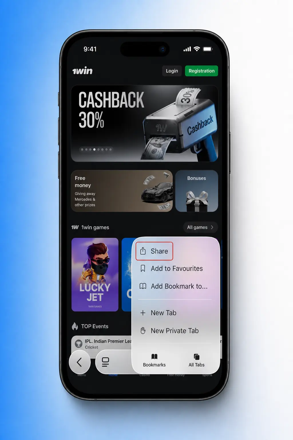 Steps to access 1win on iPhone and iPad via Safari and add the platform icon to the home screen
