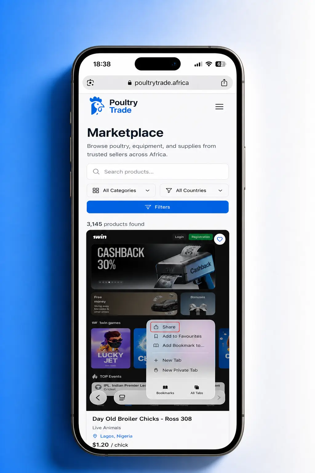 Steps to add 1win to iPhone home screen via Safari's Share menu for app-like icon access