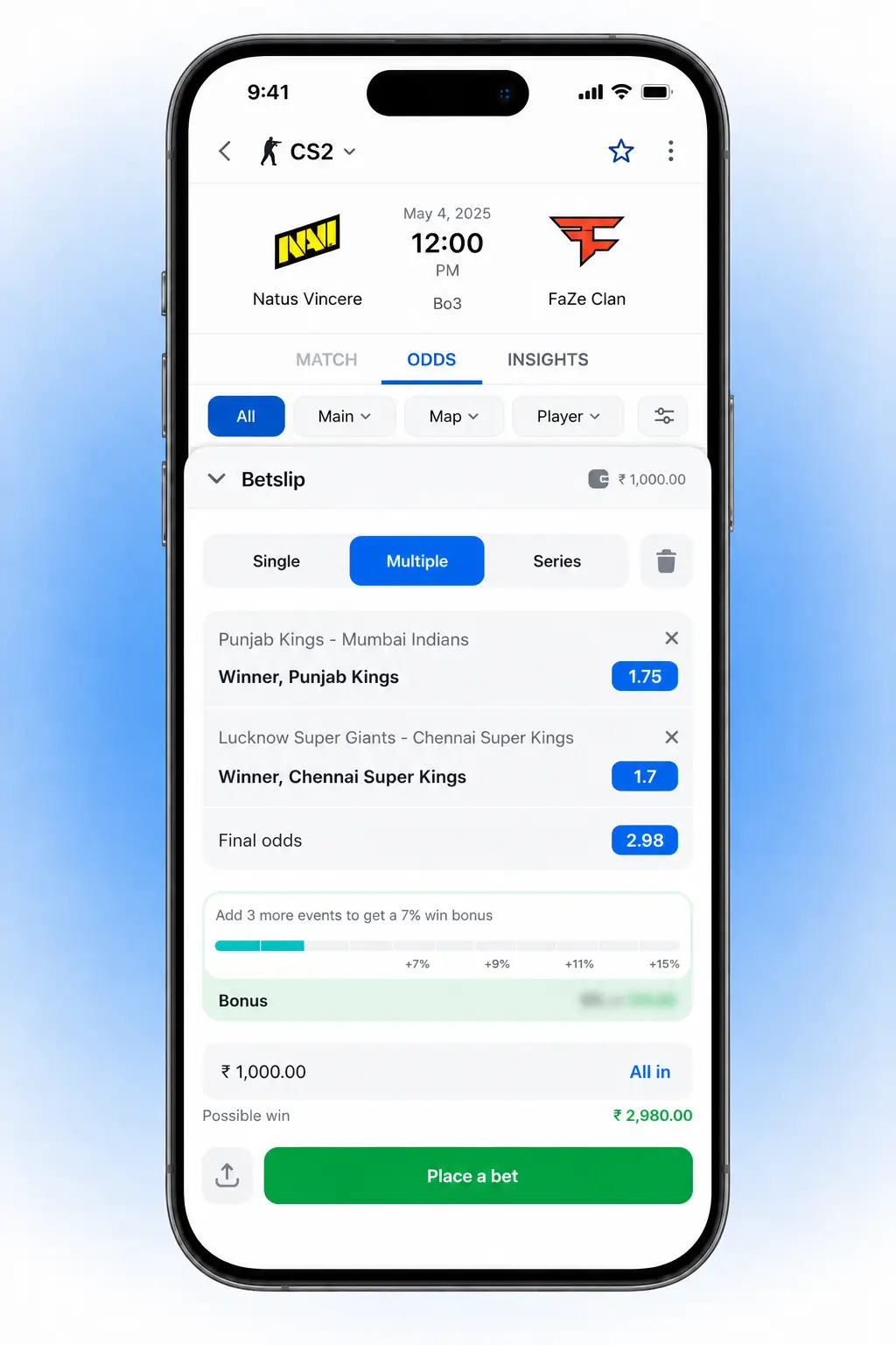Step-by-step guide to placing a CS2 bet on the 1win sportsbook platform interface