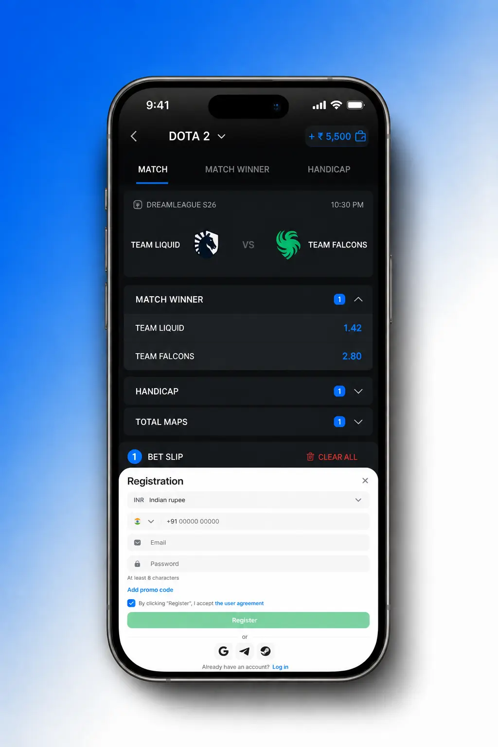 Step-by-step guide to placing a Dota 2 bet on the 1win sportsbook platform interface