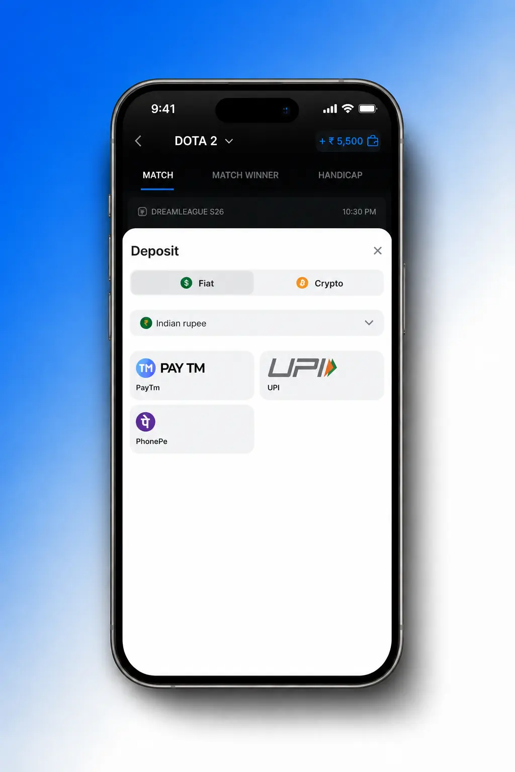 Step-by-step guide showing how to place a Dota 2 bet on the 1win sportsbook platform