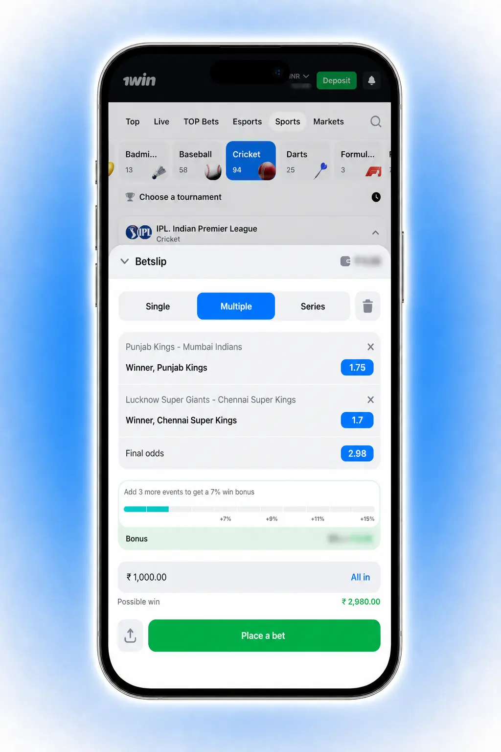 Step-by-step guide showing how to place a football bet on the 1win platform, from login to bet confirmation