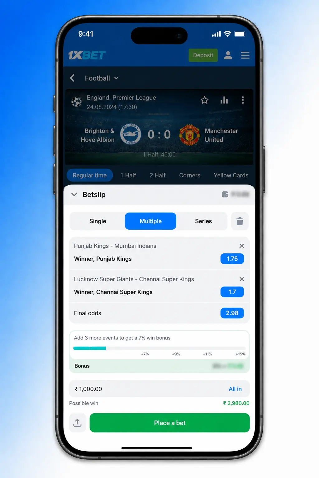 Step-by-step guide showing how to bet on football using the 1win sportsbook platform