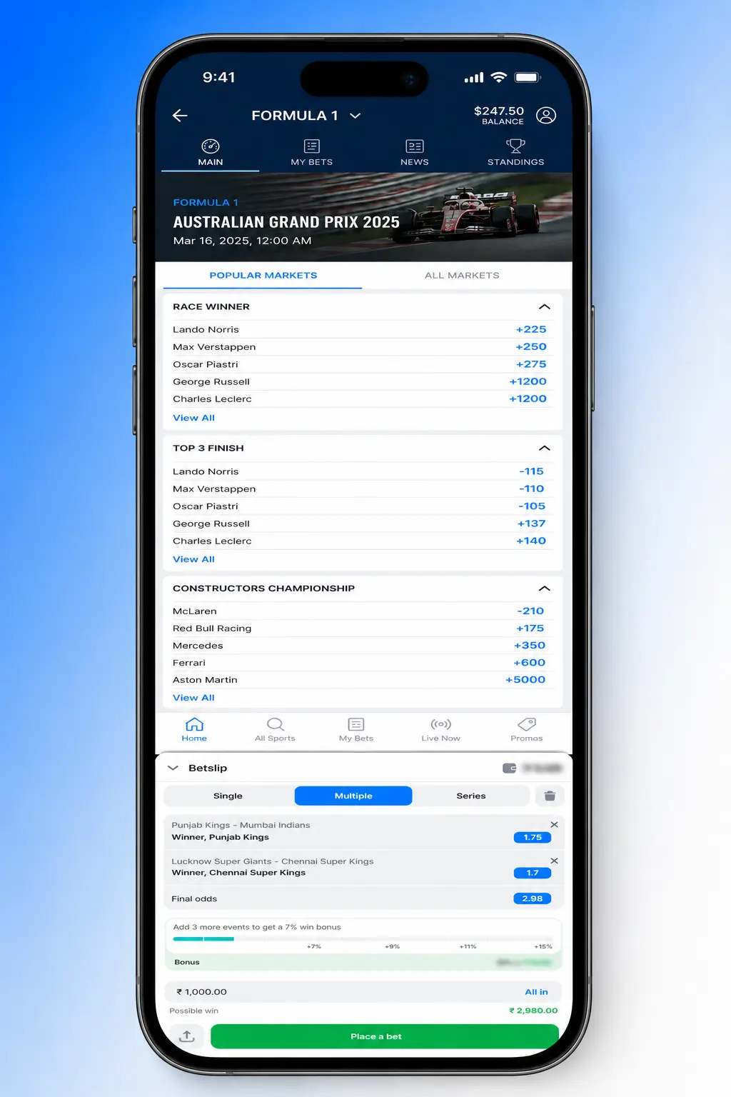Step-by-step guide showing how to bet on Formula 1 races and markets using the 1win platform in India.