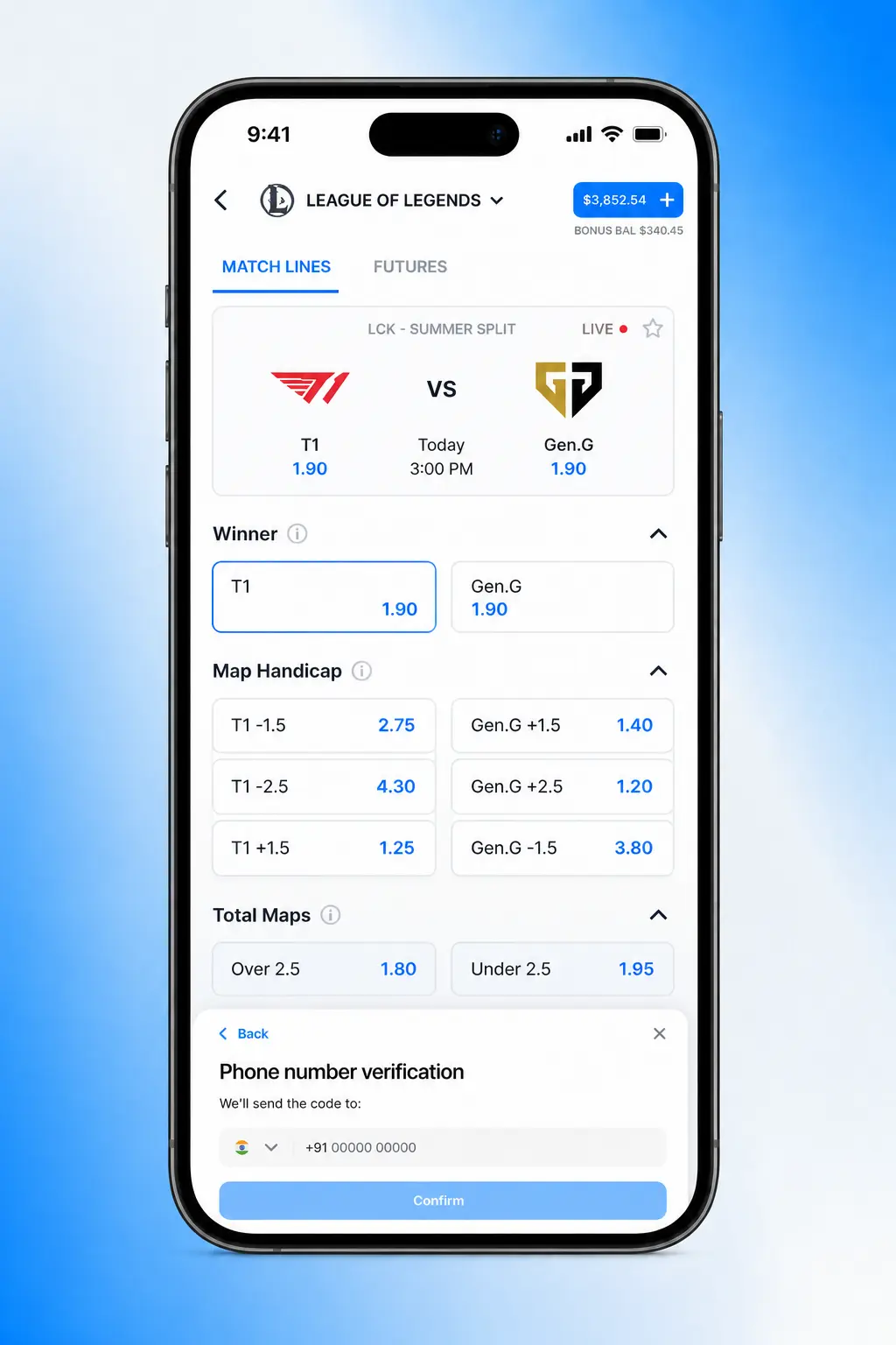 Step-by-step guide showing how to bet on League of Legends matches on the 1win platform