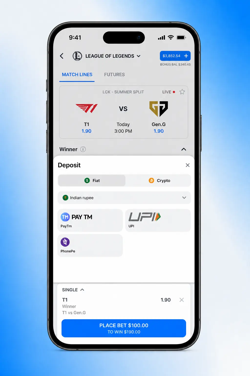 Step-by-step guide showing how to bet on League of Legends matches at 1win betting platform