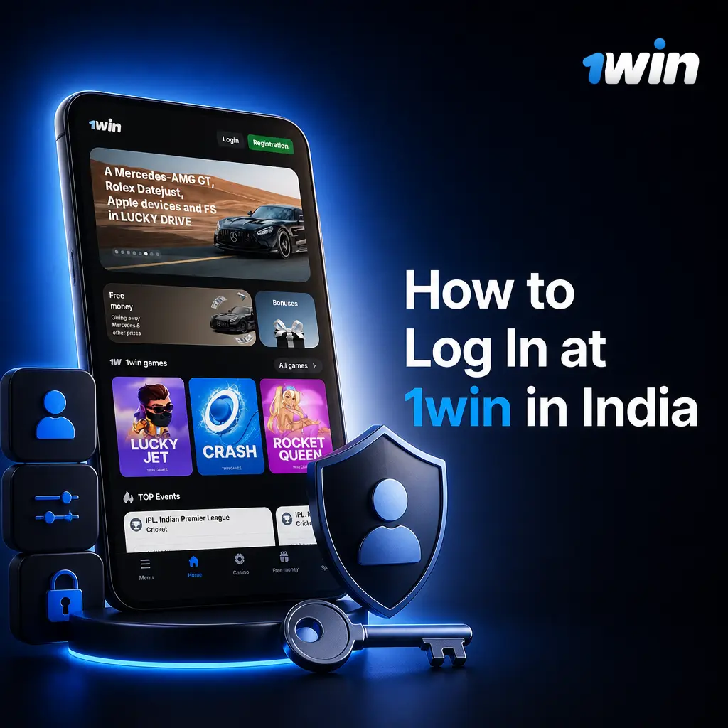 1win login page in India showing steps to enter credentials, verify account, and access balance and betting details.