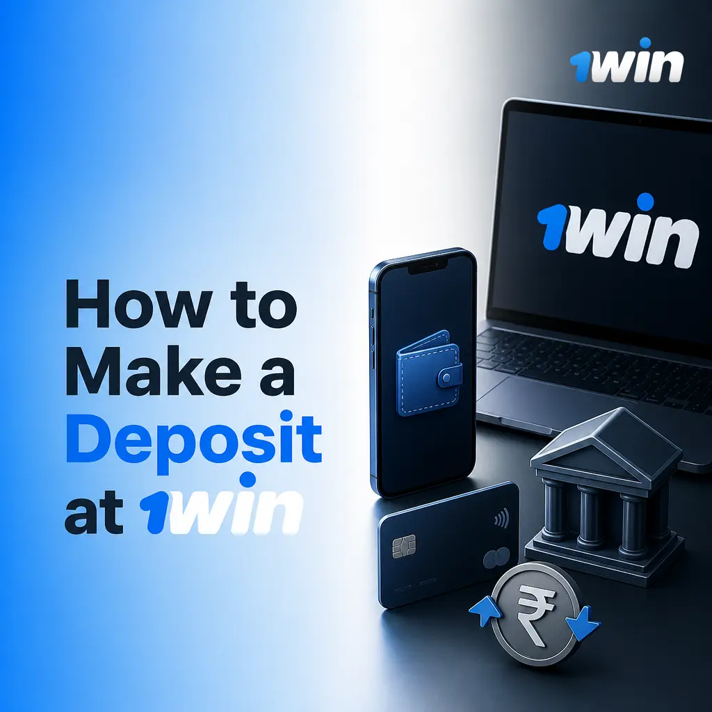 Step-by-step guide showing how to log in, open Cashier, select a payment method, and confirm a deposit on 1win