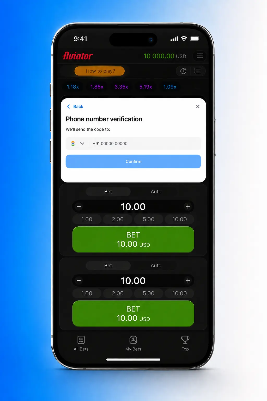 Step-by-step guide showing how to place a bet and cash out while playing Aviator on the 1win platform