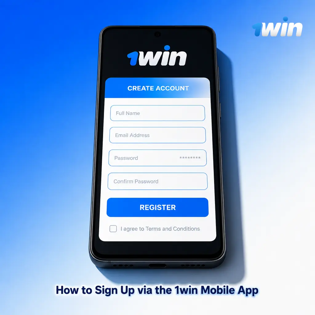 Step-by-step guide showing how to sign up for 1win using the mobile app on Android and iOS devices