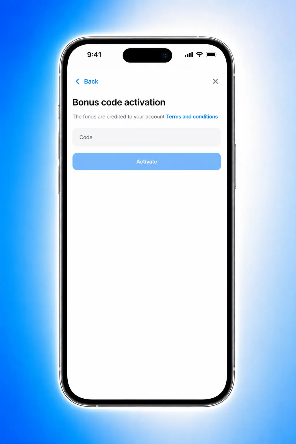 Screenshot showing how to enter a promo code during registration on the 1win mobile app