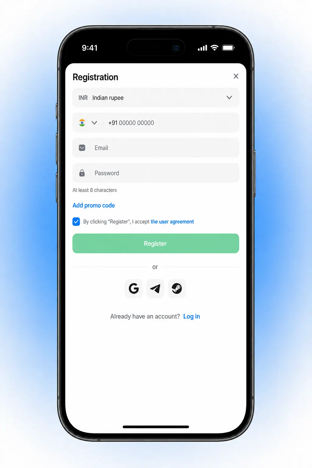 Steps to enter a 1win promo code in the mobile app during registration and deposit for Indian players
