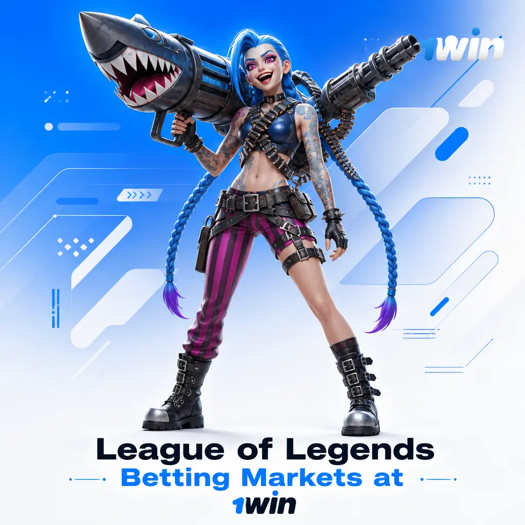 League of Legends betting markets at 1win, including match winner, map handicap, total kills, first blood, and first dragon options.