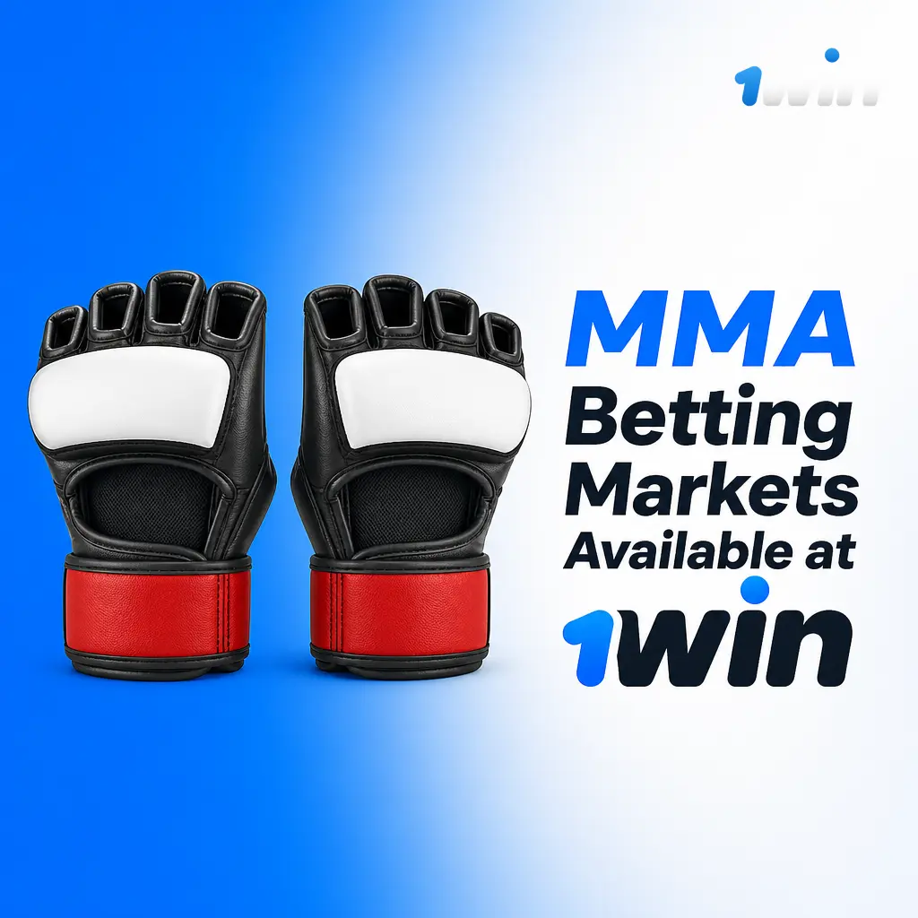 MMA betting markets on 1win: Fight Winner, Moneyline, KO/TKO, Submission, Decision, Round Betting, Total Rounds, and more.
