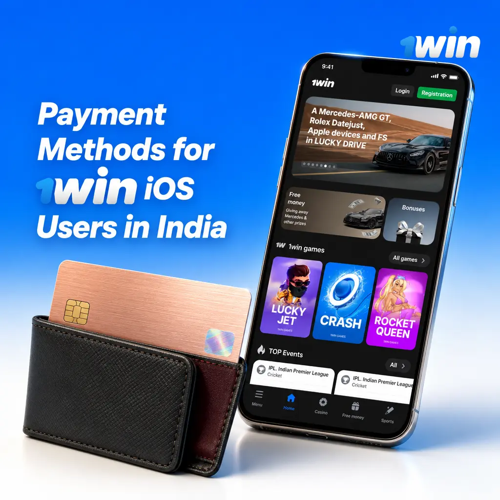 1win iOS payment methods table for India showing UPI, Paytm, PhonePe, Google Pay, cards and crypto deposit limits